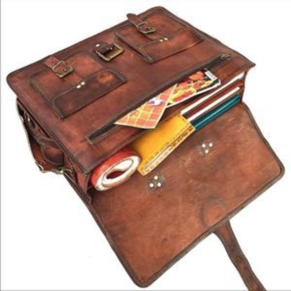 Vintage Leather Travel Messenger Office Crossbody Bag Briefcase​ - Picture 4 of 7